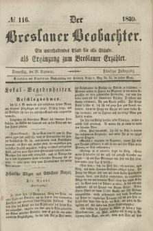 Der Breslauer Beobachter. Ein unterhaltendes Blatt für alle Stände, als Ergänzung zum Breslauer Erzähler. Jg.5, № 116 (26 September 1839)