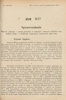 [Kadencja IX, sesja I, al. 1182] Alegata do Sprawozdań Stenograficznych z Pierwszej Sesyi Dziewiątego Peryodu Sejmu Krajowego Królestwa Galicyi i Lodomeryi z Wielkiem Księstwem Krakowskiem z roku 1913. Alegat 1182