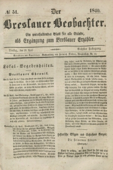 Der Breslauer Beobachter. Ein unterhaltendes Blatt für alle Stände, als Ergänzung zum Breslauer Erzähler. Jg.6, № 51 (28 April 1840)