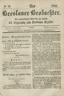 Der Breslauer Beobachter. Ein unterhaltendes Blatt für alle Stände, als Ergänzung zum Breslauer Erzähler. Jg.6, № 52 (30 April 1840)