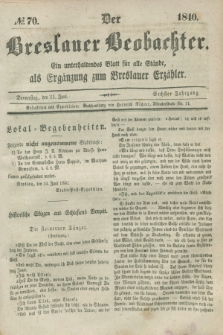 Der Breslauer Beobachter. Ein unterhaltendes Blatt für alle Stände, als Ergänzung zum Breslauer Erzähler. Jg.6, № 70 (11 Juni 1840)