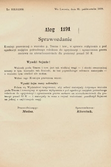 [Kadencja IX, sesja I, al. 1191] Alegata do Sprawozdań Stenograficznych z Pierwszej Sesyi Dziewiątego Peryodu Sejmu Krajowego Królestwa Galicyi i Lodomeryi z Wielkiem Księstwem Krakowskiem z roku 1913. Alegat 1191