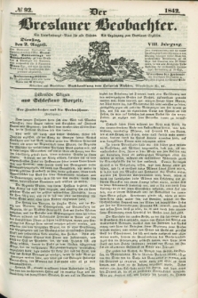 Der Breslauer Beobachter. Ein Unterhaltungs-Blatt für alle Stände. Als Ergänzung zum Breslauer Erzähler. Jg.8, № 92 (2 August 1842)