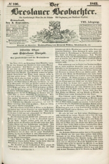 Der Breslauer Beobachter. Ein Unterhaltungs-Blatt für alle Stände. Als Ergänzung zum Breslauer Erzähler. Jg.8, № 106 (3 September 1842)