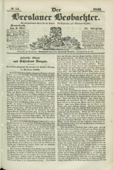 Der Breslauer Beobachter. Ein Unterhaltungs-Blatt für alle Stände. Als Ergänzung zum Breslauer Erzähler. Jg.9, № 54 (6 Mai 1843)