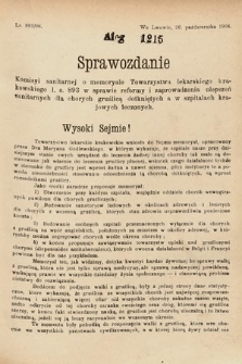 [Kadencja IX, sesja I, al. 1215] Alegata do Sprawozdań Stenograficznych z Pierwszej Sesyi Dziewiątego Peryodu Sejmu Krajowego Królestwa Galicyi i Lodomeryi z Wielkiem Księstwem Krakowskiem z roku 1913. Alegat 1215