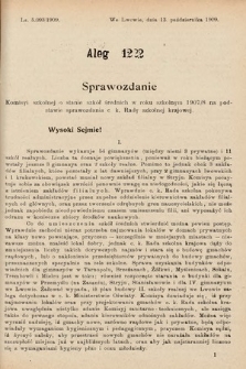 [Kadencja IX, sesja I, al. 1222] Alegata do Sprawozdań Stenograficznych z Pierwszej Sesyi Dziewiątego Peryodu Sejmu Krajowego Królestwa Galicyi i Lodomeryi z Wielkiem Księstwem Krakowskiem z roku 1913. Alegat 1222