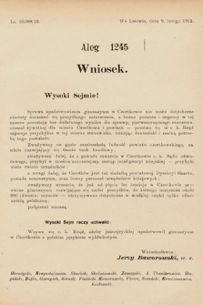 [Kadencja IX, sesja I, al. 1245] Alegata do Sprawozdań Stenograficznych z Pierwszej Sesyi Dziewiątego Peryodu Sejmu Krajowego Królestwa Galicyi i Lodomeryi z Wielkiem Księstwem Krakowskiem z roku 1913. Alegat 1245