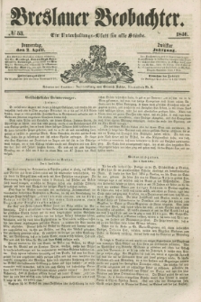 Breslauer Beobachter. Ein Unterhaltungs-Blatt für alle Stände. Jg.12, № 53 (2 April 1846)