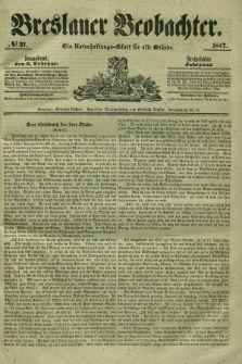Breslauer Beobachter. Ein Unterhaltungs-Blatt für alle Stände. Jg.13, № 21 (6 Februar 1847)