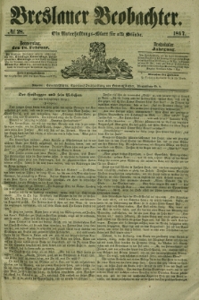 Breslauer Beobachter. Ein Unterhaltungs-Blatt für alle Stände. Jg.13, № 28 (18 Februar 1847)