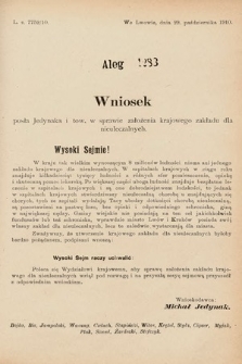 [Kadencja IX, sesja I, al. 1283] Alegata do Sprawozdań Stenograficznych z Pierwszej Sesyi Dziewiątego Peryodu Sejmu Krajowego Królestwa Galicyi i Lodomeryi z Wielkiem Księstwem Krakowskiem z roku 1913. Alegat 1283