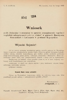 [Kadencja IX, sesja I, al. 1284] Alegata do Sprawozdań Stenograficznych z Pierwszej Sesyi Dziewiątego Peryodu Sejmu Krajowego Królestwa Galicyi i Lodomeryi z Wielkiem Księstwem Krakowskiem z roku 1913. Alegat 1284