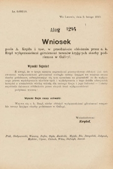 [Kadencja IX, sesja I, al. 1294] Alegata do Sprawozdań Stenograficznych z Pierwszej Sesyi Dziewiątego Peryodu Sejmu Krajowego Królestwa Galicyi i Lodomeryi z Wielkiem Księstwem Krakowskiem z roku 1913. Alegat 1294