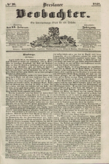 Breslauer Beobachter. Ein Unterhaltungs-Blatt für alle Stände. Jg.14, № 26 (13 Februar 1848)