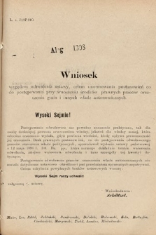 [Kadencja IX, sesja I, al. 1308] Alegata do Sprawozdań Stenograficznych z Pierwszej Sesyi Dziewiątego Peryodu Sejmu Krajowego Królestwa Galicyi i Lodomeryi z Wielkiem Księstwem Krakowskiem z roku 1913. Alegat 1308