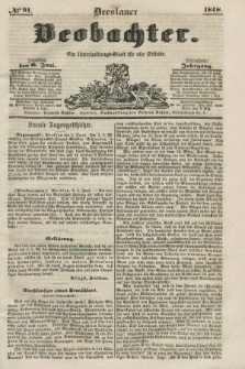 Breslauer Beobachter. Ein Unterhaltungs-Blatt für alle Stände. Jg.14, № 91 (6 Juni 1848)