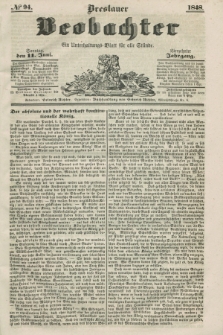 Breslauer Beobachter. Ein Unterhaltungs-Blatt für alle Stände. Jg.14, № 94 (11 Juni 1848)