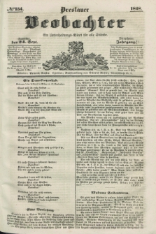 Breslauer Beobachter. Ein Unterhaltungs-Blatt für alle Stände. Jg.14, № 154 (24 September 1848)