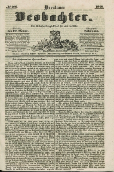 Breslauer Beobachter. Ein Unterhaltungs-Blatt für alle Stände. Jg.14, № 186 (19 November 1848)