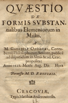 Qvæstio De Formis Svbstantialibus Elementorum in Misto