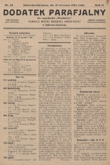 Dodatek Parafjalny do tygodnika „Niedziela” Parafji Matki Boskiej Anielskiej w Dąbrowie-Górniczej. 1935, nr 48