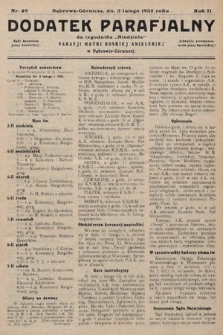 Dodatek Parafjalny do tygodnika „Niedziela” Parafji Matki Boskiej Anielskiej w Dąbrowie-Górniczej. 1935, nr 49