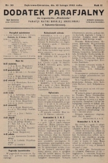 Dodatek Parafjalny do tygodnika „Niedziela” Parafji Matki Boskiej Anielskiej w Dąbrowie-Górniczej. 1935, nr 50