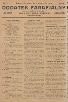 Dodatek Parafjalny do tygodnika „Niedziela” Parafji Matki Boskiej Anielskiej w Dąbrowie-Górniczej. 1935, nr 55