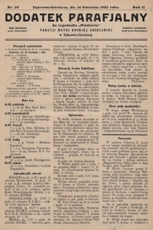 Dodatek Parafjalny do tygodnika „Niedziela” Parafji Matki Boskiej Anielskiej w Dąbrowie-Górniczej. 1935, nr 59