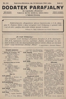 Dodatek Parafjalny do tygodnika „Niedziela” Parafji Matki Boskiej Anielskiej w Dąbrowie-Górniczej. 1935, nr 60