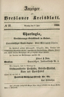Anzeiger zum Breslauer Kreisblatt. 1858, № 27 (3 Juli)
