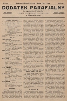Dodatek Parafjalny do tygodnika „Niedziela” Parafji Matki Boskiej Anielskiej w Dąbrowie-Górniczej. 1935, nr 71