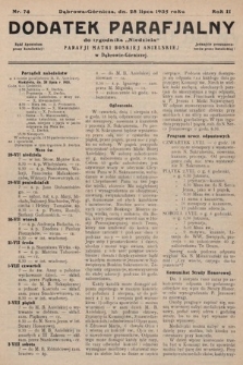 Dodatek Parafjalny do tygodnika „Niedziela” Parafji Matki Boskiej Anielskiej w Dąbrowie-Górniczej. 1935, nr 74