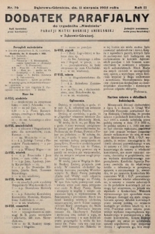 Dodatek Parafjalny do tygodnika „Niedziela” Parafji Matki Boskiej Anielskiej w Dąbrowie-Górniczej. 1935, nr 76