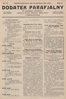 Dodatek Parafjalny do tygodnika „Niedziela” Parafji Matki Boskiej Anielskiej w Dąbrowie-Górniczej. 1935, nr 78