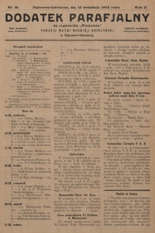 Dodatek Parafjalny do tygodnika „Niedziela” Parafji Matki Boskiej Anielskiej w Dąbrowie-Górniczej. 1935, nr 81