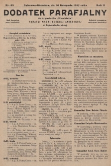 Dodatek Parafjalny do tygodnika „Niedziela” Parafji Matki Boskiej Anielskiej w Dąbrowie-Górniczej. 1935, nr 89