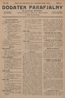 Dodatek Parafjalny do tygodnika „Niedziela” Parafji Matki Boskiej Anielskiej w Dąbrowie-Górniczej. 1935, nr 92