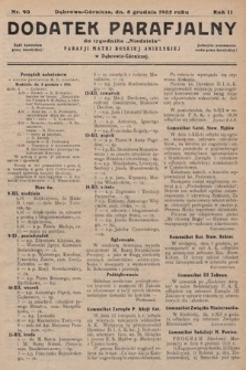 Dodatek Parafjalny do tygodnika „Niedziela” Parafji Matki Boskiej Anielskiej w Dąbrowie-Górniczej. 1935, nr 93
