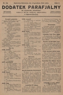 Dodatek Parafjalny do tygodnika „Niedziela” Parafji Matki Boskiej Anielskiej w Dąbrowie-Górniczej. 1935, nr 94