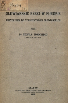 Słowiańskie rzeki w Europie : przyczynek do starożytności słowiańskich