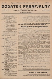 Dodatek Parafjalny do tygodnika „Niedziela” Parafji Matki Boskiej Anielskiej w Dąbrowie-Górniczej. 1936, nr 12