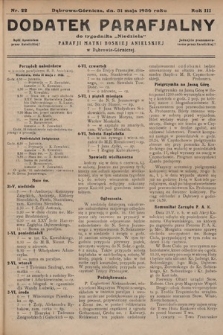 Dodatek Parafjalny do tygodnika „Niedziela” Parafji Matki Boskiej Anielskiej w Dąbrowie-Górniczej. 1936, nr 22