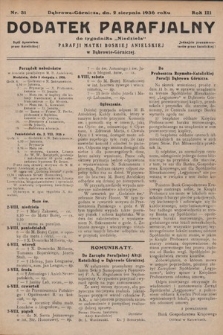 Dodatek Parafjalny do tygodnika „Niedziela” Parafji Matki Boskiej Anielskiej w Dąbrowie-Górniczej. 1936, nr 31