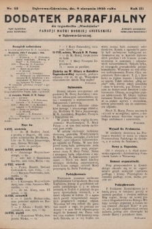 Dodatek Parafjalny do tygodnika „Niedziela” Parafji Matki Boskiej Anielskiej w Dąbrowie-Górniczej. 1936, nr 32