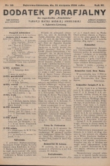 Dodatek Parafjalny do tygodnika „Niedziela” Parafji Matki Boskiej Anielskiej w Dąbrowie-Górniczej. 1936, nr 33