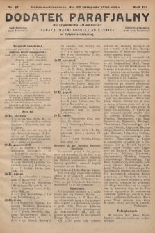 Dodatek Parafjalny do tygodnika „Niedziela” Parafji Matki Boskiej Anielskiej w Dąbrowie-Górniczej. 1936, nr 47