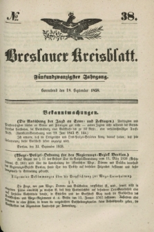 Breslauer Kreisblatt. Jg.25, № 38 (18 September 1858) + dod.