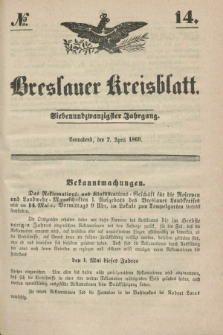 Breslauer Kreisblatt. Jg.27, № 14 (7 April 1860)